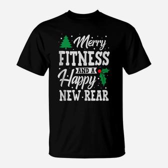 Merry Fitness And A Happy New Rear Workout Christmas Gift T-Shirt | Crazezy