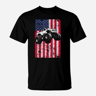 Monster Truck American Flag Racing Usa Patriotic T-Shirt | Crazezy