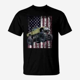Monster Truck American Flag Racing USA Patriotic T-Shirt | Crazezy