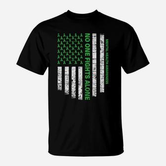 No One Fights Alone Usa Flag Mental Health Awareness Shirts Sweatshirt T-Shirt | Crazezy AU