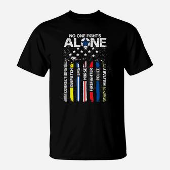 No One Fights Alone Usa Flag Thin Line Military Police Nurse T-Shirt | Crazezy AU