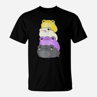 Nonbinary Flag Color Frogs Subtle Enby Pride Cute Aesthetic T-Shirt | Crazezy