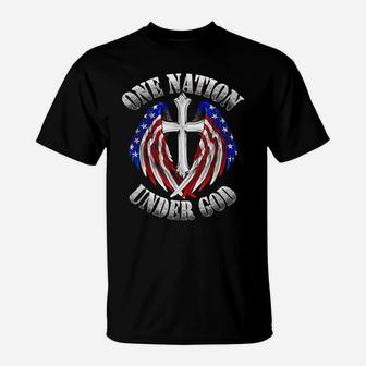 One Nation God Faithcross Us Flag Christians Church Faithful T-Shirt | Crazezy