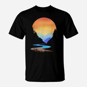Outdoor Sunset Vintage Style Mountains Sun Nature T-Shirt | Crazezy