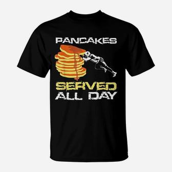 Pancakes Served All Day Fun Lineman Football Christmas Gift T-Shirt | Crazezy