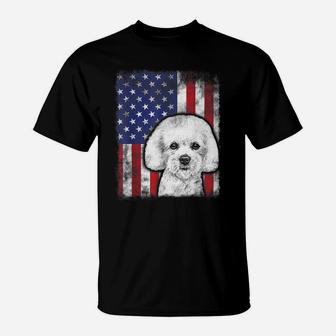 Patriotic Bichon Frise American Flag Dog Lover T-Shirt | Crazezy