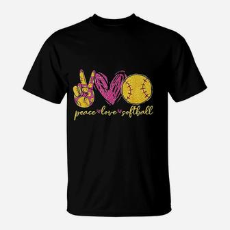 Peace Love Softball Cute Softball Lover Mothers Day T-Shirt | Crazezy