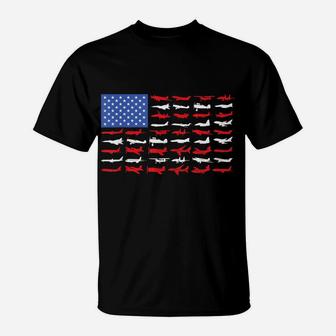 Pilot Airplane American Flag Plane Aviation T-Shirt | Crazezy