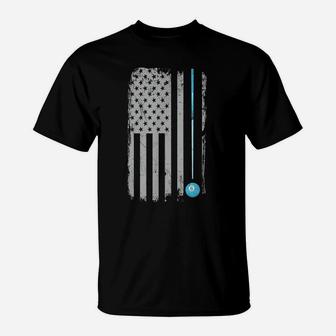 Pool Stick Billiards 8 Ball Vintage American Flag T Shirt T-Shirt | Crazezy