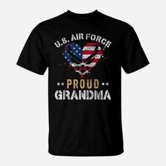 Proud Air Force Grandma American Flag Heart Veteran T-Shirt | Crazezy