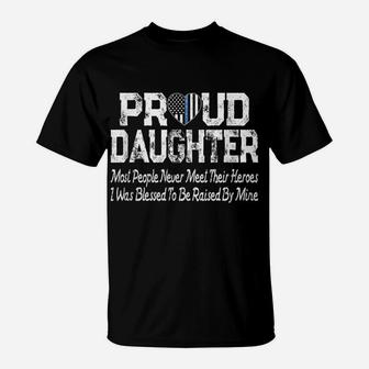 Proud Daughter Thin Blue Line Flag Heart Police Support T-Shirt | Crazezy
