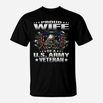 Proud Wife Of A Us Army Veteran Military Vet's Spouse T-Shirt | Crazezy