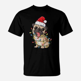 Pug Christmas Tree Lights Santa Dog Xmas Gifts Boys Pugmas T-Shirt | Crazezy CA