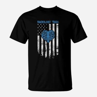 Radiology Tech Gift, American Flag Ribs Heart Design T-Shirt | Crazezy