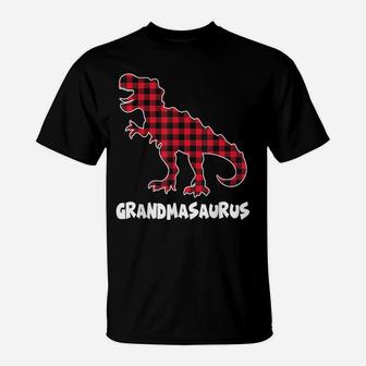 Red Plaid Matching Family Christmas Grandma Saurus T-Shirt | Crazezy