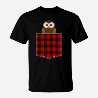Red Plaid Owl In Pocket Buffalo Family Pajama Christmas T-Shirt | Crazezy