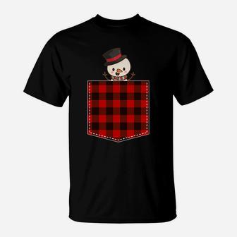 Red Plaid Snowman In Pocket Buffalo Family Pajama Christmas T-Shirt | Crazezy DE