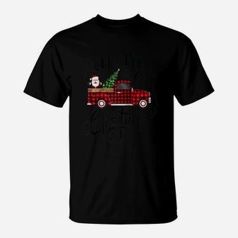 Red Plaid Truck With Green Tree And Santa Merry Christmas Raglan Baseball Tee T-Shirt | Crazezy