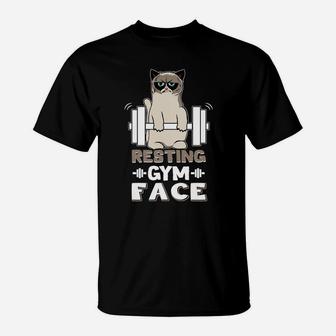 Resting Gym Face Funnt Cat Gym Shirt Work Out T-Shirt | Crazezy UK