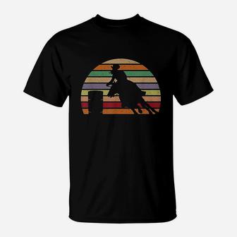 Retro Horse Barrel Racing Striped Sunset Vintage T-Shirt | Crazezy UK