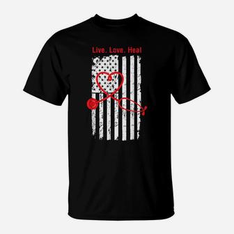 Rn Lvn Cna Nurse Us American Flag Cool Nursing Graduate Gift T-Shirt | Crazezy