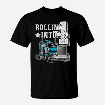 Rollin Into 4 Big Rig Semi-Trailer Truck 4Th Birthday Gift T-Shirt | Crazezy