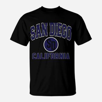 San Diego SD Varsity Style Navy Blue Print T-Shirt | Crazezy UK