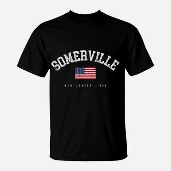 Somerville NJ Retro American Flag USA City Name T-Shirt | Crazezy DE