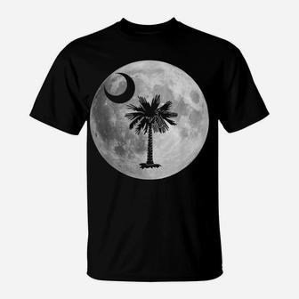 South Carolina Flag Palmetto Tree Moon In Moon Silhouette T-Shirt | Crazezy UK