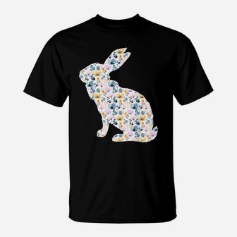 Spring Flowers Bunny Silhouette Easter Gift Rabbit Lover T-Shirt | Crazezy UK
