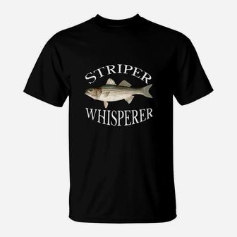 Striper Whisperer Striped Bass Fish Illustration Fishing Shirt T-Shirt | Crazezy
