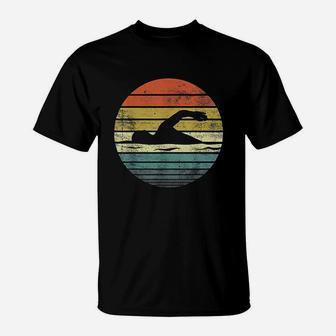 Swimmer Gifts Funny Retro Vintage Sunset Swim Coach Swimming T-Shirt | Crazezy