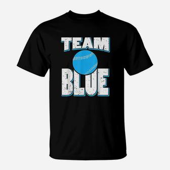 Team Blue Baseball Boy Gender Reveal Baby Shower Gift T-Shirt | Crazezy