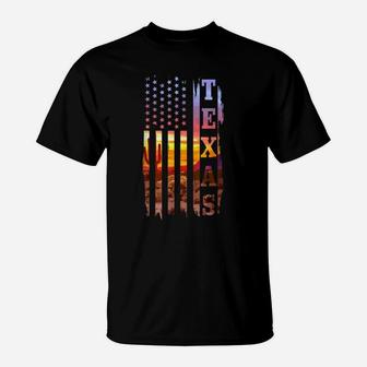 Texas American Flag Pride Landscape Cactus Patriotic Gift T-Shirt | Crazezy