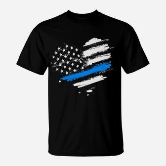 Thin Blue Line Flag Heart Style Law Enforcement Vintage Sweatshirt T-Shirt | Crazezy