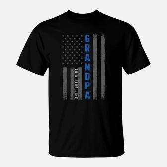 Thin Blue Line Grandpa American Flag Police Fathers Day Gift Sweatshirt T-Shirt | Crazezy UK