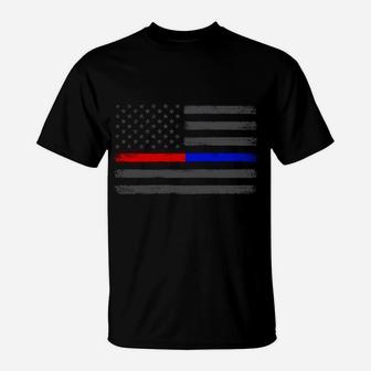 Thin Red Blue Line Flag Support Firefighter Police Patriotic Sweatshirt T-Shirt | Crazezy