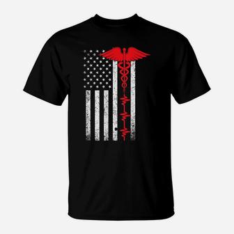 Thin Red Line Usa Flag Nurse T-Shirt | Crazezy CA