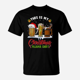 This Is My Christmas Pajama Shirt Beer Glasses Xmas Lights T-Shirt | Crazezy