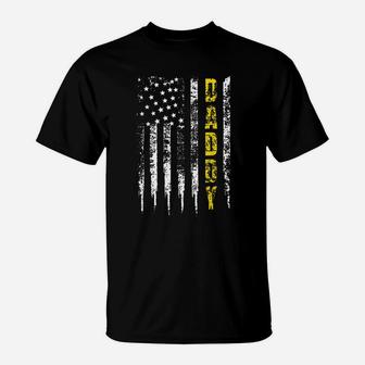 Tow Truck Driver Yellow Line Daddy Us Flag Distressed Gift T-Shirt | Crazezy