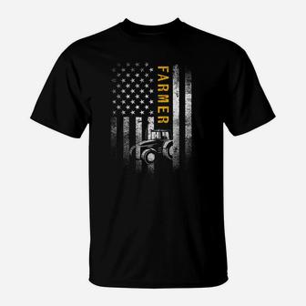 Tractor American Usa Flag Funny Farmer Rancher Gifts Farming T-Shirt | Crazezy CA