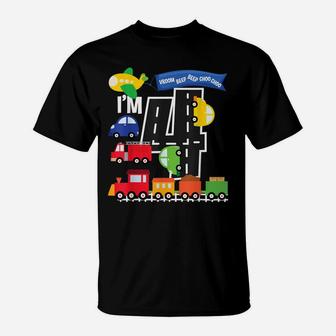 Transportation 4Th Birthday Airplane Cars Fire Truck Train T-Shirt | Crazezy