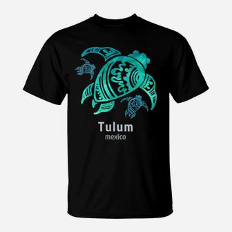 Tribal Ocean Blue Mexico Tulum Sea Turtle T-Shirt | Crazezy