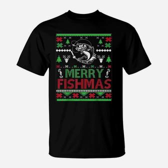 Ugly Fishing Christmas Bass Fish Apparel, Merry Fishmas T-Shirt | Crazezy