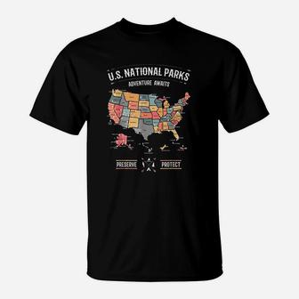 Us National Parks Map Preserve Protect Hiking Camping T-Shirt | Crazezy UK