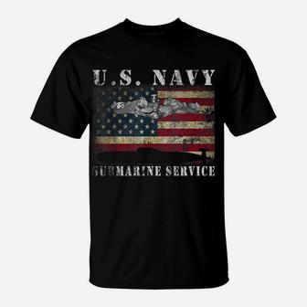 US Navy Submarine Service American Flag Vintage Tshirt T-Shirt | Crazezy