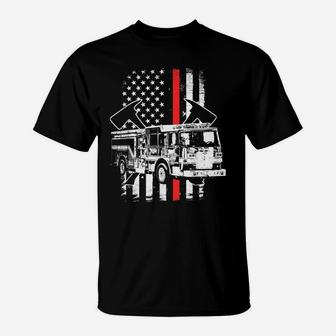 USA Flag Fire Truck Firefighter Thin Red Line Fireman Gift T-Shirt | Crazezy UK