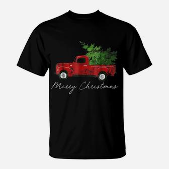 Vintage Christmas Classic Truck With Snow And Tree T-Shirt | Crazezy