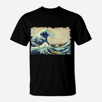 Vintage Japanese Woodblock Art Great Wave Stylish Design T-Shirt | Crazezy