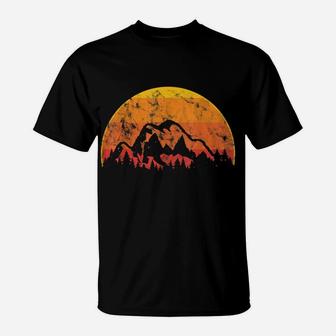 Vintage Mountain Sunset Hiking Gift For Nature Loving Camper T-Shirt | Crazezy AU